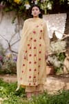 Buy_NAAZ BY NOOR_Yellow Kurta Fine Cotton Chanderi Embroidery Thread Meringue Floral Set _at_Aza_Fashions