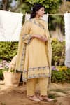 NAAZ BY NOOR_Yellow Kurta Fine Cotton Chanderi Embroidery Meringue Floral A-line Set _Online_at_Aza_Fashions