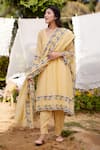 Buy_NAAZ BY NOOR_Yellow Kurta Fine Cotton Chanderi Embroidery Meringue Floral A-line Set _Online_at_Aza_Fashions