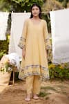 NAAZ BY NOOR_Yellow Kurta Fine Cotton Chanderi Embroidery Meringue Floral A-line Set _at_Aza_Fashions