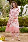 Buy_NAAZ BY NOOR_Pink Kurta Fine Cotton Chanderi Printed Morrocon Field V Neck And Pant Set _at_Aza_Fashions