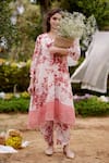 Shop_NAAZ BY NOOR_Pink Kurta Fine Cotton Chanderi Printed Morrocon Field V Neck And Pant Set _Online_at_Aza_Fashions