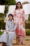 NAAZ BY NOOR_Pink Kurta Fine Cotton Chanderi Printed Morrocon Field V Neck And Pant Set _at_Aza_Fashions