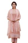 Buy_NAAZ BY NOOR_Pink Kurta Chanderi Tissue Embroidery Lace Thread Cherry Blossom Border Set _Online_at_Aza_Fashions