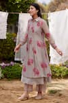 Buy_NAAZ BY NOOR_Pink Kurta Fine Cotton Chanderi Printed Rose Field Collar And Pant Set _at_Aza_Fashions