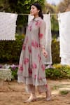 Buy_NAAZ BY NOOR_Pink Kurta Fine Cotton Chanderi Printed Rose Field Collar And Pant Set _Online_at_Aza_Fashions