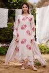 Buy_NAAZ BY NOOR_Pink Kurta Fine Cotton Chanderi Printed Rose Field Round Pant Set _at_Aza_Fashions