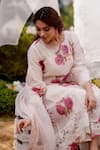 Buy_NAAZ BY NOOR_Pink Kurta Fine Cotton Chanderi Printed Rose Field Round Pant Set _Online_at_Aza_Fashions