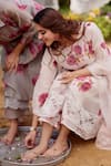 Shop_NAAZ BY NOOR_Pink Kurta Fine Cotton Chanderi Printed Rose Field Round Pant Set _Online_at_Aza_Fashions