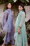 Buy_NAAZ BY NOOR_Green Kurta Chanderi Tissue Embroidery Lace Thread V Neck Rosa Work Set _Online_at_Aza_Fashions