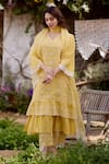 Buy_NAAZ BY NOOR_Yellow Kurta Fine Cotton Chanderi Embroidery Sunflower Fields A-line Set _at_Aza_Fashions