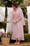 Shop_NAAZ BY NOOR_Pink Kurta Fine Cotton Chanderi Embroidery Thread V Neck Sweet Pea Field Set _Online_at_Aza_Fashions