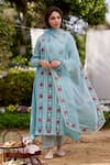 Buy_NAAZ BY NOOR_Blue Kurta Fine Cotton Chanderi Embroidery Flower Round Floral Set _at_Aza_Fashions