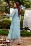 Shop_NAAZ BY NOOR_Blue Kurta Fine Cotton Chanderi Embroidery Flower Round Floral Set _at_Aza_Fashions