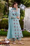 Buy_NAAZ BY NOOR_Blue Kurta Fine Cotton Chanderi Embroidery Flower Round Floral Set _Online_at_Aza_Fashions