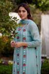 Shop_NAAZ BY NOOR_Blue Kurta Fine Cotton Chanderi Embroidery Flower Round Floral Set _Online_at_Aza_Fashions