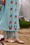 NAAZ BY NOOR_Blue Kurta Fine Cotton Chanderi Embroidery Flower Round Floral Set _at_Aza_Fashions