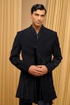 Buy_Tarun Tahiliani_Blue Japanese Crepe Embroidered Tonal Diamonds Sherwani And Draped Kurta Set _Online_at_Aza_Fashions