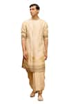 Tarun Tahiliani_Beige Silk Dupion Printed Pichwai Kurta _Online_at_Aza_Fashions