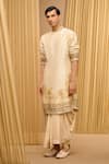 Buy_Tarun Tahiliani_Beige Silk Dupion Printed Pichwai Kurta _Online_at_Aza_Fashions