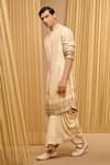 Tarun Tahiliani_Beige Silk Dupion Printed Pichwai Kurta _at_Aza_Fashions