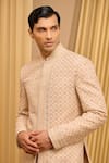 Shop_Tarun Tahiliani_Ivory Silk Double Ggt Embroidered Chikankari Bandhgala Set _Online_at_Aza_Fashions