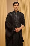 Tarun Tahiliani_Black Silk Double Ggt Embroidered Tonal Diamonds Sequin Textured Kurta Set _Online_at_Aza_Fashions