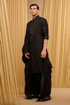 Buy_Tarun Tahiliani_Black Silk Double Ggt Embroidered Tonal Diamonds Sequin Textured Kurta Set _Online_at_Aza_Fashions