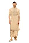 Tarun Tahiliani_Beige Silk Double Ggt Embroidered Thread Work Kurta And Draped Dhoti Pant Set _Online_at_Aza_Fashions