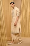 Buy_Tarun Tahiliani_Beige Silk Double Ggt Embroidered Thread Work Kurta And Draped Dhoti Pant Set _Online_at_Aza_Fashions