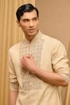 Shop_Tarun Tahiliani_Beige Silk Double Ggt Embroidered Thread Work Kurta And Draped Dhoti Pant Set _Online_at_Aza_Fashions