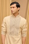 Tarun Tahiliani_Beige Silk Double Ggt Embroidered Thread Work Kurta And Draped Dhoti Pant Set _at_Aza_Fashions