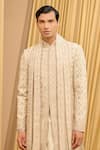 Buy_Tarun Tahiliani_Ivory Double Ggt Printed Thread Mughal Jaal Embroidered Sherwani Set _Online_at_Aza_Fashions