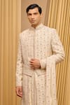 Buy_Tarun Tahiliani_Ivory Raw Silk Hand Embroidered Gold Zari Sherwani Set _Online_at_Aza_Fashions