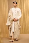 Tarun Tahiliani_Ivory Textured Fabric Embroidered Paisley Placed Sherwani Set _Online_at_Aza_Fashions