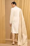 Shop_Tarun Tahiliani_Ivory Textured Fabric Embroidered Paisley Placed Sherwani Set _at_Aza_Fashions