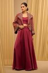 Tarun Tahiliani_Wine Cotton Wool Slub Hand Embroidered Floral Lapel Jewel Jacket _Online_at_Aza_Fashions