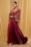 Buy_Tarun Tahiliani_Wine Cotton Wool Slub Hand Embroidered Floral Lapel Jewel Jacket _Online_at_Aza_Fashions