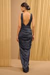 Shop_Tarun Tahiliani_Blue Crinkle Shimmer Plunged V Draped Dress _at_Aza_Fashions