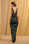 Shop_Tarun Tahiliani_Emerald Green Crinkle Shimmer V Neck Draped Dress _at_Aza_Fashions