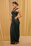 Buy_Tarun Tahiliani_Emerald Green Crinkle Shimmer V Neck Draped Dress _Online_at_Aza_Fashions