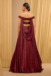 Shop_Tarun Tahiliani_Wine Crinkle Shimmer Off Shoulder Draped Lehenga And Blouse Set _at_Aza_Fashions