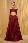 Shop_Tarun Tahiliani_Wine Crinkle Shimmer Off Shoulder Draped Lehenga And Blouse Set _Online_at_Aza_Fashions