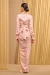 Shop_Tarun Tahiliani_Pink Satin Embellished Brooch Collar Wrap-around Draped Top And Skirt Co-ord Set _at_Aza_Fashions