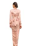 Buy_Tarun Tahiliani_Pink Satin Embellished Brooch Collar Wrap-around Draped Top And Skirt Co-ord Set _Online_at_Aza_Fashions