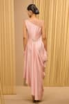 Shop_Tarun Tahiliani_Pink Satin Embellished Floral Illusion Boat Neck Draped Dress _at_Aza_Fashions