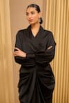 Buy_Tarun Tahiliani_Black Satin Solid Lapel Wrap-around Draped Top _Online_at_Aza_Fashions