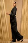 Tarun Tahiliani_Black Satin Solid Lapel Wrap-around Draped Top _at_Aza_Fashions