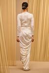 Shop_Tarun Tahiliani_Ivory Foil Jersey Embellished Logo Round Top And Draped Skirt Co-ord Set _at_Aza_Fashions