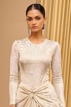 Tarun Tahiliani_Ivory Foil Jersey Embellished Logo Round Top And Draped Skirt Co-ord Set _Online_at_Aza_Fashions